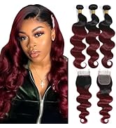 Kapelli Hair 10A Ombre Brazilian Human Hair With Closure (12 14 16+12) Brazilian Human Hair 3 Bun...
