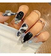 10 Pcs Texured Watercolor Handmade Press on Nails for Women Girls,Medium Long Almond Aesthetic La...
