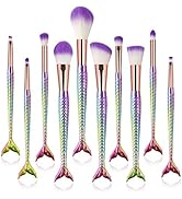 Mermaid Makeup Brush Set, 10Pcs Premium Synthetic Professional Makeup Brushes Foundation Angled C...