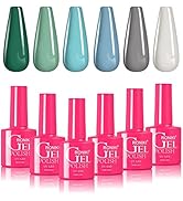 RONIKI 6 Colors Gel Nail Polish Set - Forest Green, Pastel Blue, Dark Grey Gel Polish Kit, Soak O...