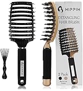 Boar Hair Brushes 2 Pack, Suitable for Men, Women & Kids’ Long Curly Wet or Dry Hair, HIPPIH Hair...