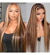NARNI 28 Inch Ombre Lace Front Wig Human Hair Pre Plucked 180% Density Honey Blonde Wig Human Hai...