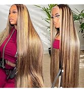 ALLRUN Highlight Lace Front Wig Human Hair 13x6 Highlight Wigs Human Hair Straight P4/27 Highligh...