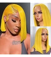 Yellow Bob Wigs Human Hair 13x4 HD Bob Lace Frontal Wig 8 Inch Short Bob Wig Free Part Pre Plucke...