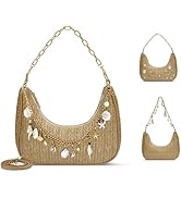 GZIXBDA Beach Purse Straw Shoulder Bag for Women, Summer Purse with Shell Pearl Bag Charms & 2Pcs...