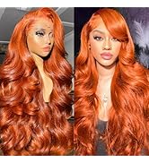 AILICEEHR Ginger Orange Wig Lace Front Wigs Human Hair Pre Plucked Body Wave 13x6 HD Transparent ...