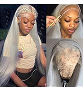 Grey Lace Front Wigs Human Hair, Pre Plucked 13x4 Silver Grey Human Hair Lace Front Wigs for Wome...