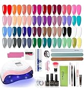 EODCI 33 Colors Gel Nail Polish Kit With UV Light, 76 Pcs Gel Nail Kit Pink Nude Green Blue Gel N...