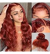 Reddish Brown 360 Lace Front Wigs Human Hair Auburn Red 200 Density Colored Body Wave Wigs with P...