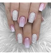 Press on Nails Medium Coffin MABKJLF French Fake Nails Gradient Full Cover Pink False Nails with ...