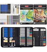 PANDAFLY 80 Pack Drawing Set Sketching Kit, Pro Art Supplies with 3-Color Sketchbook, Watercolor ...