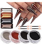 4 Jars Magic Chrome Nail Powder Holographic Metallic Mirror Effect Silver Copper Black Brown Mani...