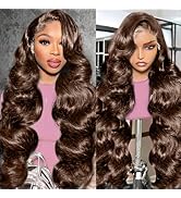 Gureimi 30 Inch Chocolate Brown Lace Front Wig 13x6 Body Wave Lace Front Wigs Human Hair HD Lace ...
