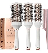 Lily England Round Hair Brush Set, 4 Piece Professional Blow Dry Kit with 3 Round Brushes and Com...