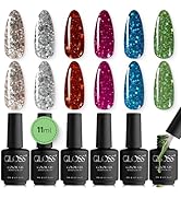 GLOSS Sparkly Shiny Gel Nail Polish Set | 6 Pcs with Gold Glitter, Sparkly Green, Silver Glitter,...