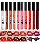 Waterproof Matte Liquid Lipstick+ Lip Plumper Lipgloss Makeup Set, Long Lasting 24 Hours Non-Stic...