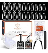 Modelones Gel Nail Kit, 500Pcs Soft Gel Nail Tips Almond Shape, 4-in-One Nail Glue Nail Prep Dehy...