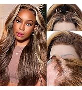 AILICEEHR 30 Inch Kinky Straight 13x4 Lace Front Wigs Human Hair Pre Plucked Ombre Highlight 13x4...