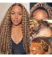 Highlight Ombre 13x4 Lace Front Wig Human Hair Pre Plucked HD Transparent 4/27 Honey Blonde lace ...
