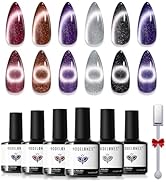 modelones Cat Eye Gel Nail Polish Set, 6 Colors Holographic 9D Cat Eye Glitter Gel Polish Black R...