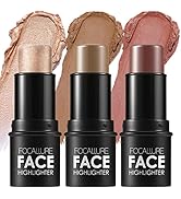 FOCALLURE 3 Pcs Cream Contour Sticks,Shades with Highlighter & Bronzer & Blush,Non-greasy and Wat...