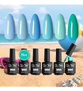 Gloss Blue Gel Nail Polish Set | 6 Pcs Hema Free Gel Polish with Azure, Baby Blue, Lagoon, Teal, ...
