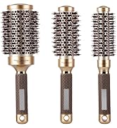 3 Pcs Boar Bristle Round Brush for Blow Drying, Nano Thermal Ceramic and Ionic Tech Hair Brush fo...