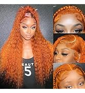 ZLIKE 26 Inch Ginger Orange Lace Front Wigs Human Hair 13x6 Hd Lace Frontal Wig Water Wave Wig Cu...