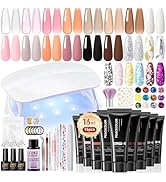 42Pcs Poly Nail Gel Kit Starter Kit 15 Colors Poly Nail Extension Gel with Nail Lamp Slip Solutio...