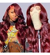 ROYAL IMPRESSION 28 Inch 99j Burgundy Lace Front Wigs Human Hair 13x4 Body Wave Human Hair Lace F...