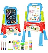 Amogoing Easel for Kids, Adjustable Standing Art Easel for Toddler, Double Magnetic Drawing Board...