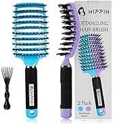 Boar Bristle Hair Brush 2 Pack, HIPPIH Wet & Dry No Pull Curved Vented Hair Brush, Styling Voremy...