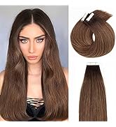 Anrosa Tape In Hair Extensions Human Hair Real Remy Hair Skin Weft, Invisible, Rooted Dark Brown ...