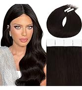 Anrosa Tape in Hair Extensions Real Human Hair Invisible Tape ins Color 1B Natural Black Double S...