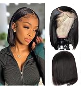 Kbeth Human Hair Bob Wig 13x4 Bob Lace Frontal Wig Straight Bob Wig 8'' Human Hair for Black Wome...