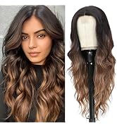 Brown Mixed Blonde Wig for Women Highlighted Long Blonde Wavy Curly Hair Wigs Synthetic Hair Repl...