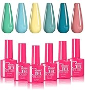 RONIKI 6 Colors Gel Nail Polish Set, Light Green, Sky Blue, Yellow, Dark Blue, Baby Pink, Gel Pol...