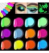 12 Boxes Luminous Pigment Nail Powder, Kalolary Neon Color Nail Powder Pigment Eyeshadow Powder U...