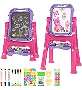 Amagoing Easel for Kids, Adjustable Standing Art Easel for Toddler, Double Drawing Board with Pai...