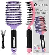 Boar Bristle Hair Brush Set of 2, HIPPIH Wet & Dry Hair Brushes Made by Fine Natural Boar Hair Ca...