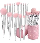 Bueart Design 15Pcs Elegant pink Ultra soft labeled Makeup Brushes Sets with Brush Holder