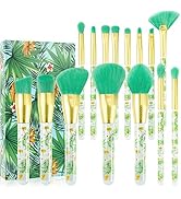 Docolor Makeup Brushes Professional 14Pcs Tropical Makeup Brush Set Premium Gift Synthetic Kabuki...