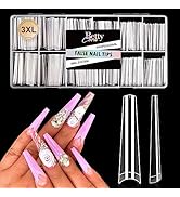 Coffin Nail Tips - BettyCora 3XL Clear Nail Tips Half Cover Extra Long for Acrylic Nails Extensio...