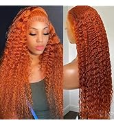 ALSZIQIHR 26 inch Ginger Orange Water Wave Lace Front Wigs Human Hair Colored 13x4 HD Transparent...