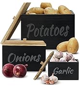 Potato and Onion Storage Set of 3, Farmhouse Kitchen Storage Container Set for Potato Onion Garli...