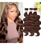 ALLRUN Brown Body Wave Bundles Human Hair 14 16 18 Inch Brown Human Hair Bundles10A 100% Unproces...