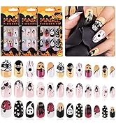 72PCS Halloween False Nails, Lorvain Halloween Artificial Nails Acrylic Full Cover Nails Fake Sho...