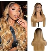 13x6 Blonde Ombre HD Lace Front Wig Human Hair, Pre Plucked 4/27A Brown and Honey Blonde Lace Fro...