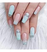 24Pcs Press on Nails Medium Square Coffin - BHLFRH Fake Nails Press ons Nail Tips Full Cover Acry...