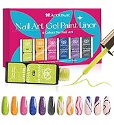 Arousar Gel Polish Nail Art Gel Liner Set, 6 Colors Neon Yellow Orange Pink Blue Purple Grey Glit...